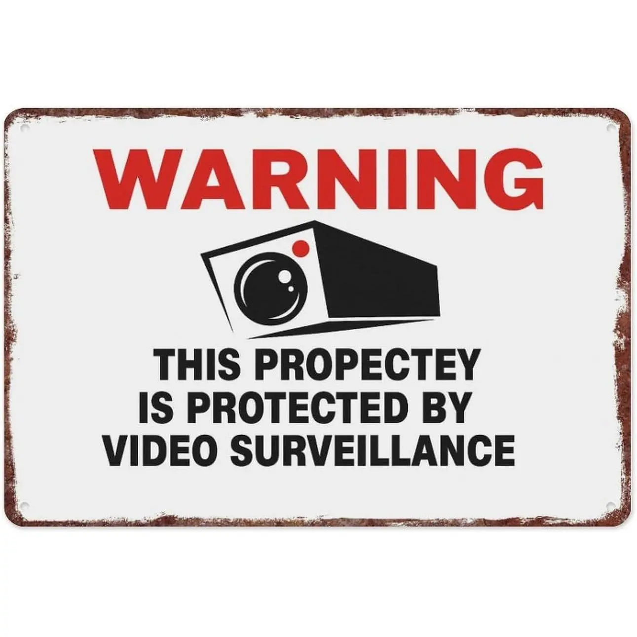 Vintage Warning This Property is Protected By Video Surveillance Sign, 8x12 Inch Tinplate Metal Tin Sign, Wall Decorative Security Surveillance Warning Sign for Home Property Outdoor