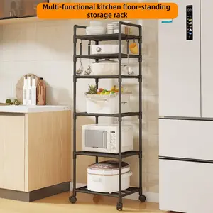 Kitchen Storage Rack, 3-6 Tier Metal Shelf with Wheels, Multi-Purpose Organizer for Oven Pots, Options, Home Bathroom Storage