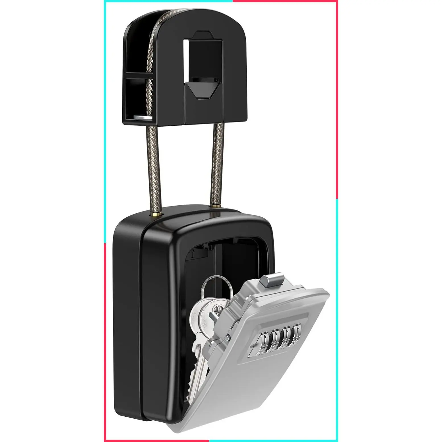 Upgraded Key Lock Box for Lever Handles with Removable Buckle & Resettable 4-Digit Combination, Waterproof Secure Storage for Home, Office, Indoor & Outdoor Use