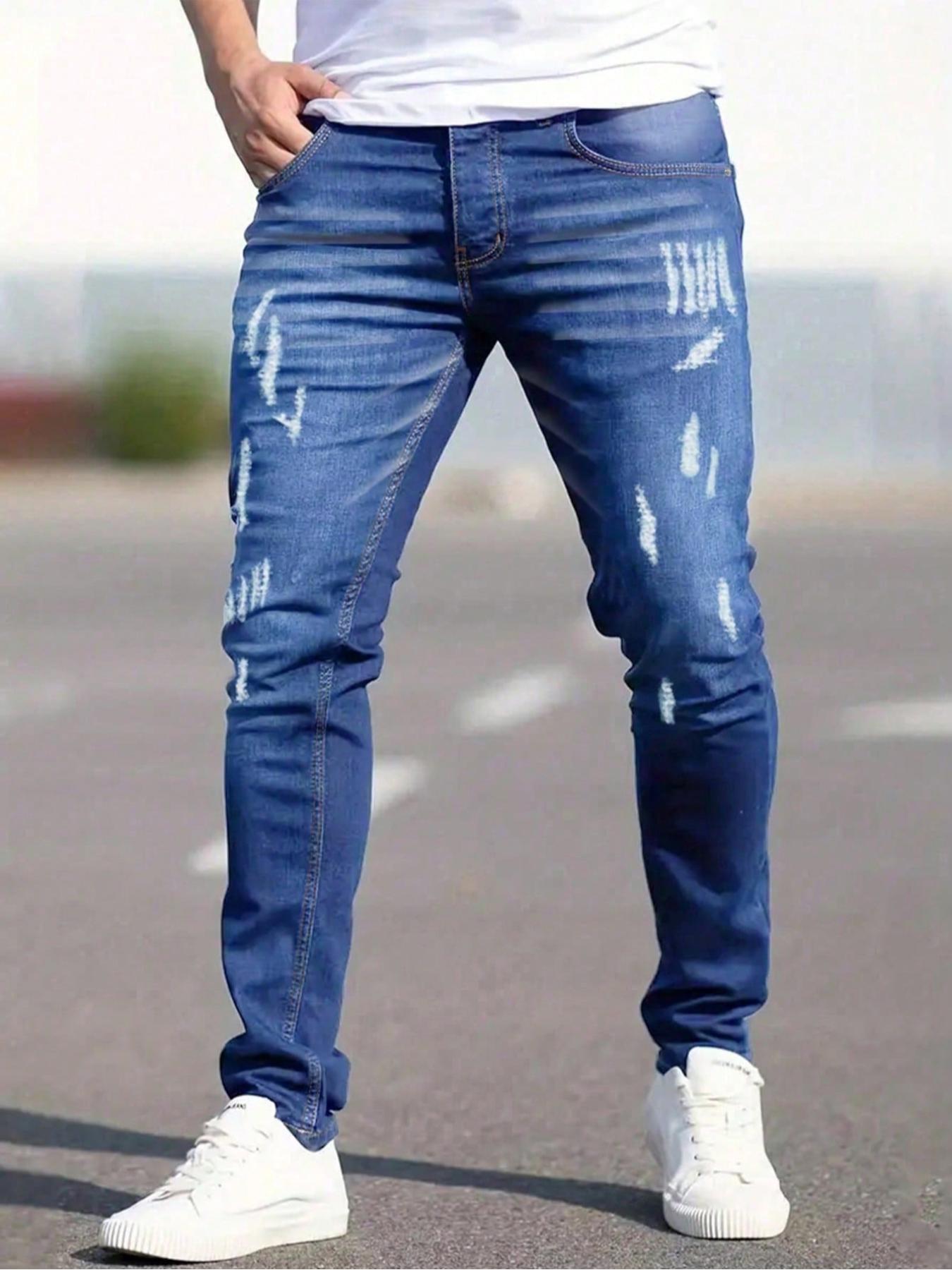 Men's Ripped Skinny Denim Jeans, Casual Comfy Regular Fit Jeans for Daily Wear, Men's Bottoms for All Seasons
