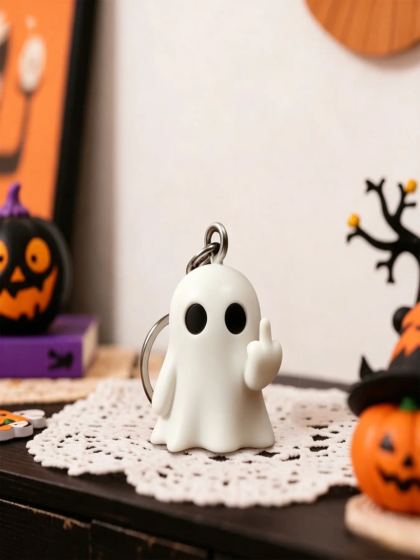 Halloween Funny Ghost Middle Finger Keychain, Fun Ghost, Unique Cool Bag Charm Accessory, Trendy Halloween Gift Idea, Keychain for Backpack
