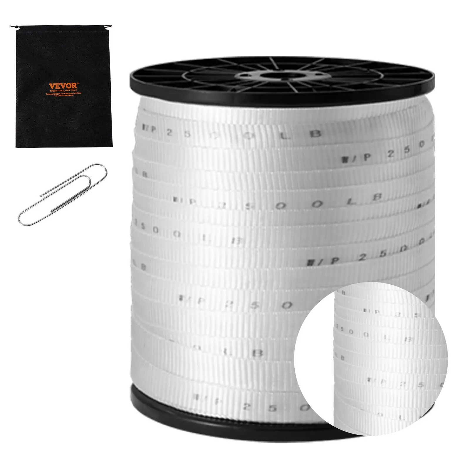 Polyester Pull Tape, 3/4"x 528' Mule Tape Flat Rope, 2500 lbf Tensile Capacity, Printed Webbing Cable Pulling Tape for Packaging, Gardening, Commercial Electrical, Conduit Work, White