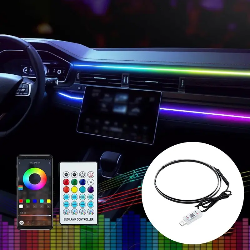 110 Cm LED Car Ambient Lights, 64 Color RGB Interior Acrylic Strips, Atmosphere Lamp Kit for Toyota Corolla, Camry, Rav4, Chr, Yaris, Prius, Prado, Auris, Avensis, Hilux