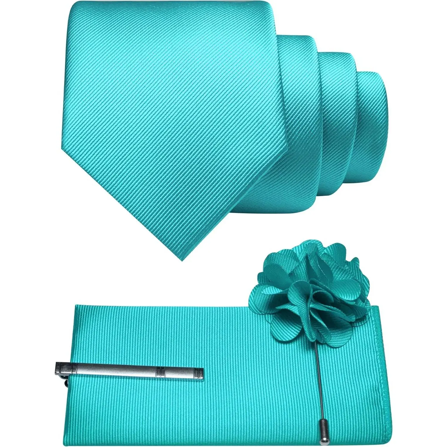 Men's 4-Piece Formal Solid Color Necktie Set with Pocket Square, Tie Clip & Lapel Pin(Gift)
