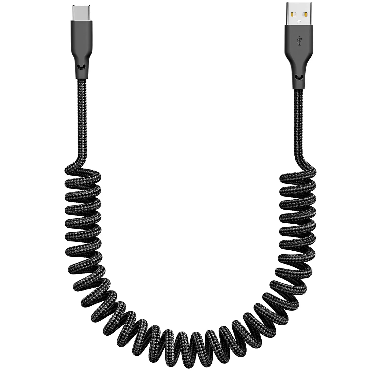 Coiled USB A to USB C  Charger , 1-Pack 3Ft Braided, Black |   Coiled  for , Compatible with  17/16/15/Plus/Pro Max/MacBook Pro, Type-C Cord