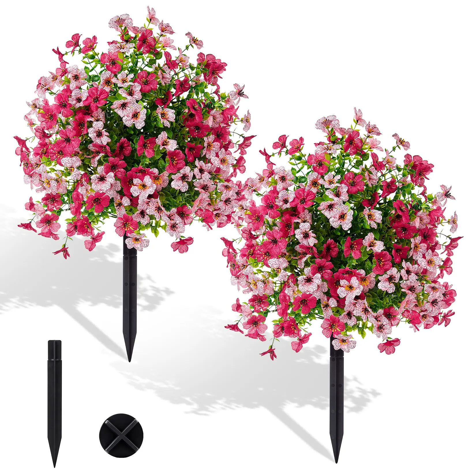 Set of Low‑Maintenance 27.5 Inch Artificial Boxwood Ball Topiary Trees, UV‑Resistant Rose‑Red Faux Greenery Equipped With Ground Stakes, Outdoor Ornament for Patio, Garden and Front‑Porch Decoration