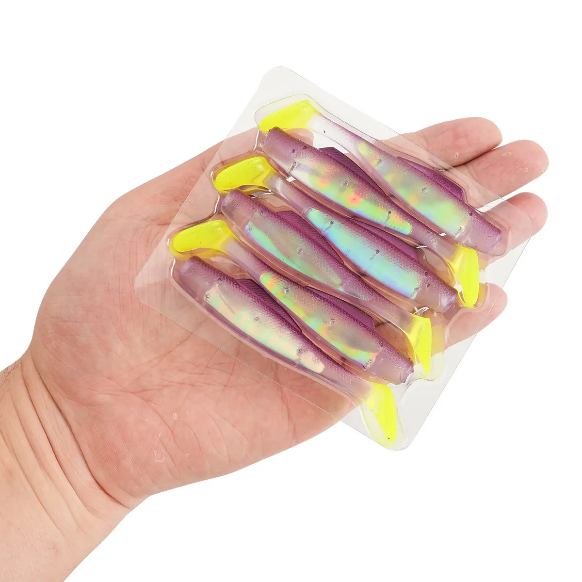 6-Pack TPR T-Tail Soft Swimbaits, 8cm .25 oz Floating Saltwater Fishing Lures with Vibrating Action and Reflective Finish, Tpr Soft Lure, 6Pcs