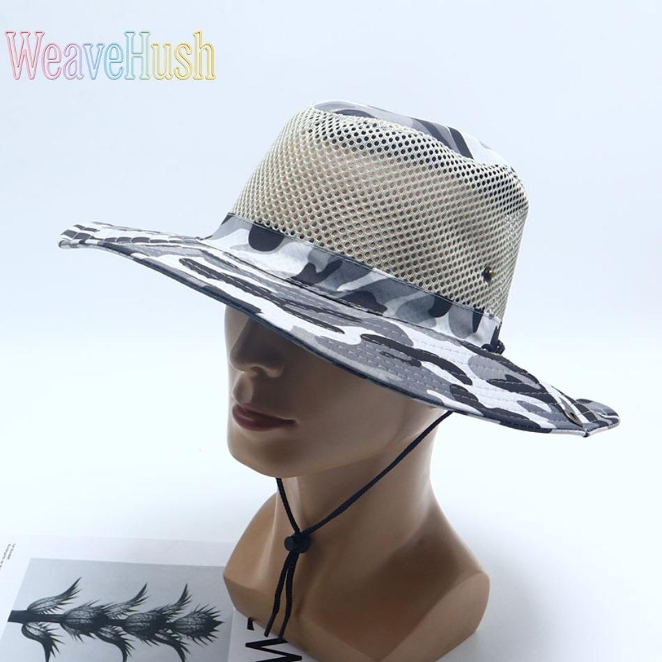 Camouflage Bucket Hat for Men, Wide Brim Outdoor Sun Shade Hat, Breathable Military Style Fishing & Hiking Cap, Ventilated Mesh Camo Boonie Hat for Spring Summer Travel, Camping, Safari & Outdoor Activities