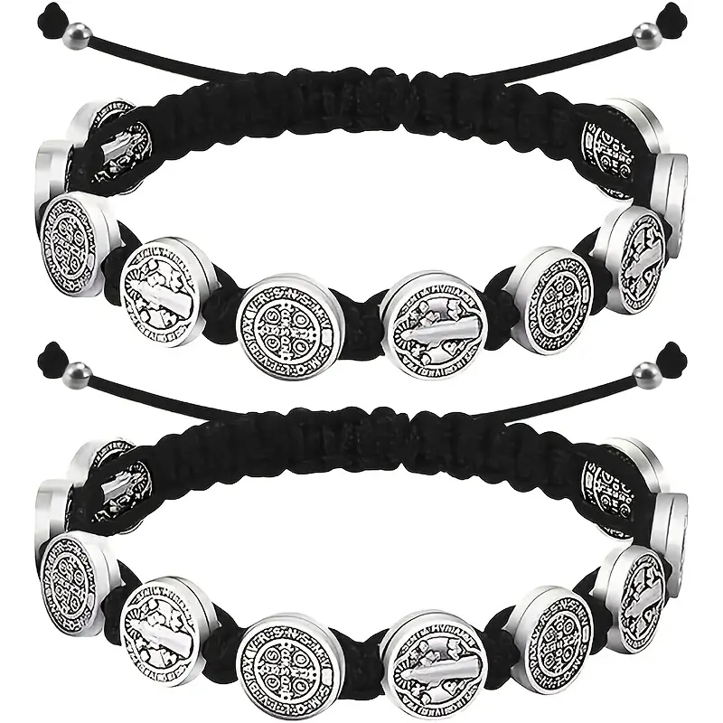 2PCS Saint Benedict Bracelet – Catholic Cross & Medallion Charm Protection Jewelry, Viral TikTok Faith Trend & Spiritual Protection Essential, Adjustable Unisex Woven Faith Band for Comfortable Everyday Wear, Prayer & Easter Celebrations, Meaningful Gift