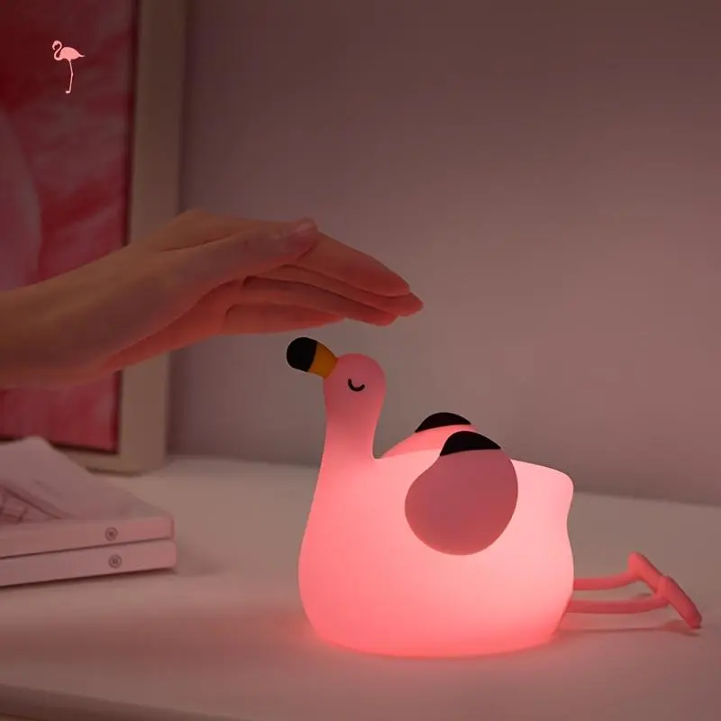[Usb Rechargeable] Flamingo Night Light Room Bedroom Bedlight Decorative Atmosphere Light USB Rechargeable Silicone Sensor Light Brightness Adjustable with Timer Touch Smart Desktop Desk Lamp Modern Fashion Beautiful Elegant Animal