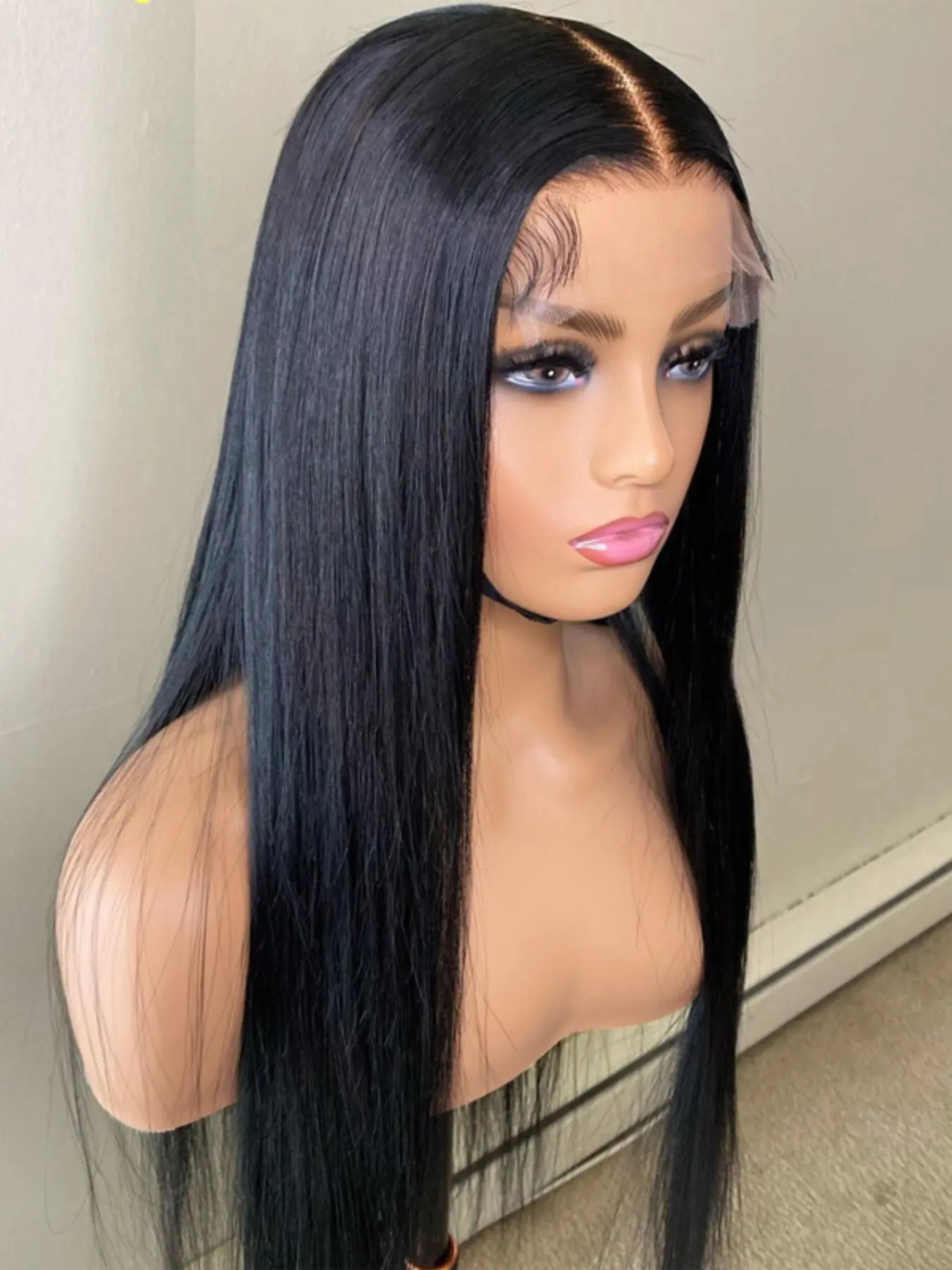 26 Inch 180% Density Black Straight T-Part Lace Wig 13x4x1, Breathable Natural Black Straight Hair, Glueless Pre-plucked Doll Hair, Heat Resistant & Comfortable for Daily Wear