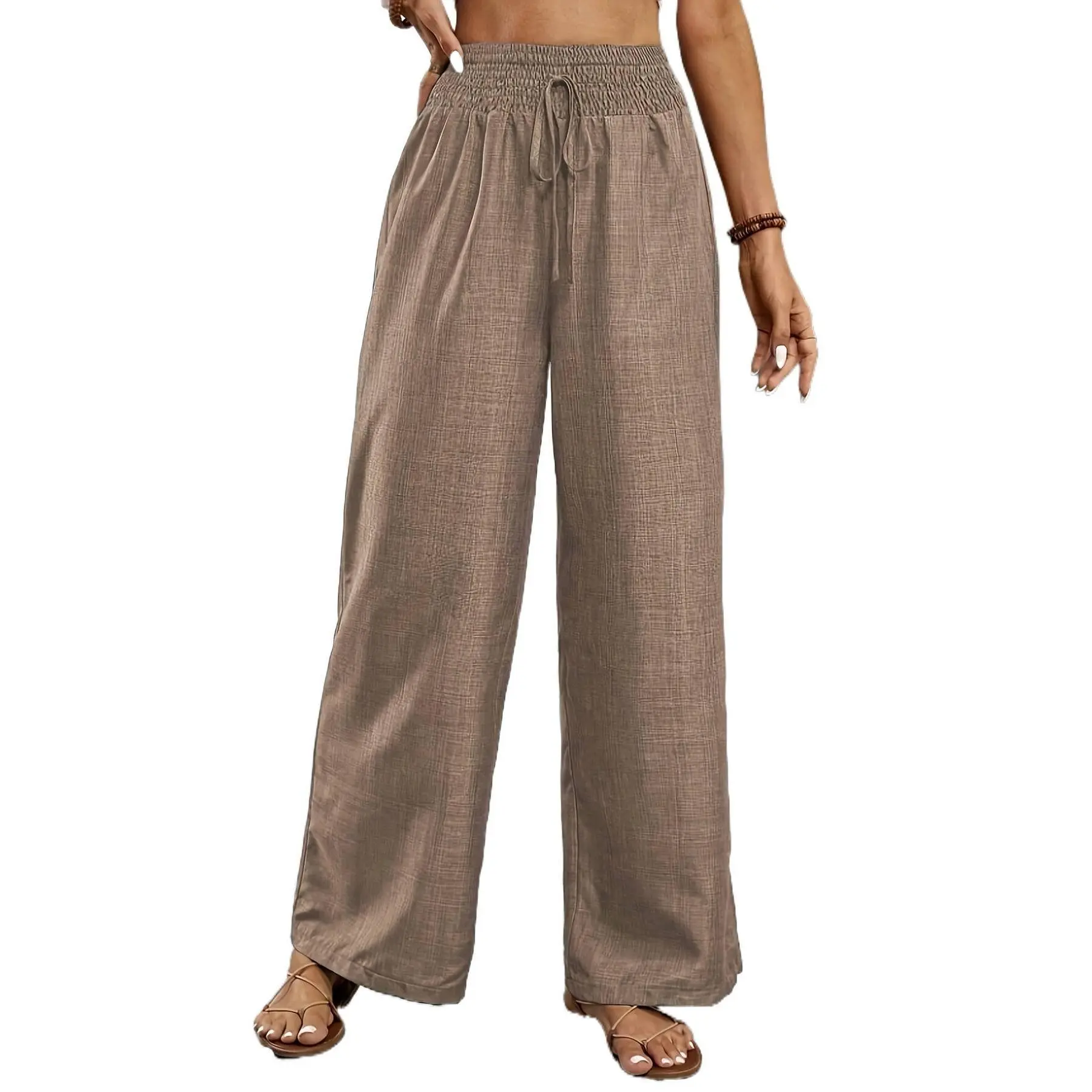 Women solid twisted knot straight leg pants soft casual relaxed fit trousers daily walking vacation wear