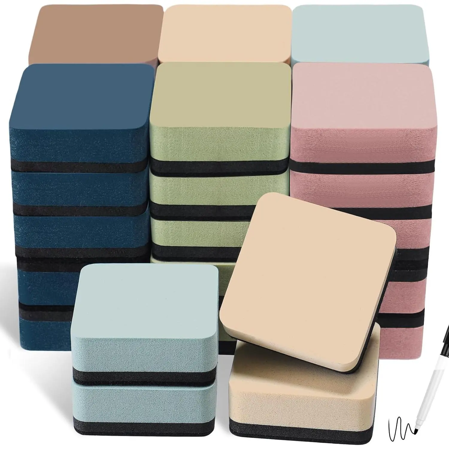 24 Pack Mini  Whiteboard Eraser for Classroom Mini Dry Erase Board Erasers 6 Morandi Color Aesthetic Teacher Supplies Chalkboard Cleansers for School Classroom Office 2 x 2 Inch