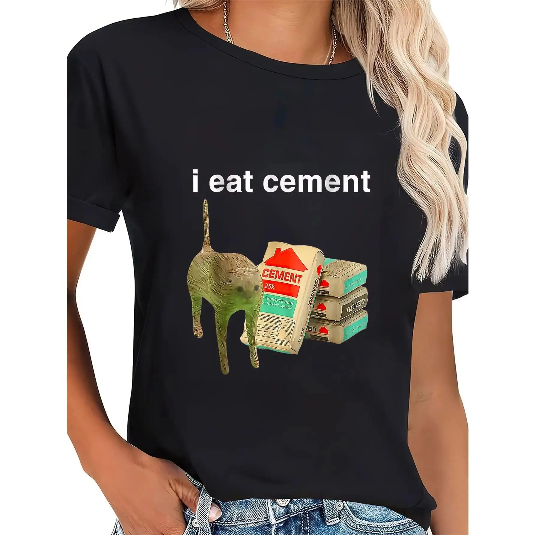 100% Cotton I Eat Cement Cursed Cat Funny Oddly Specific Dank Meme T-Shirt