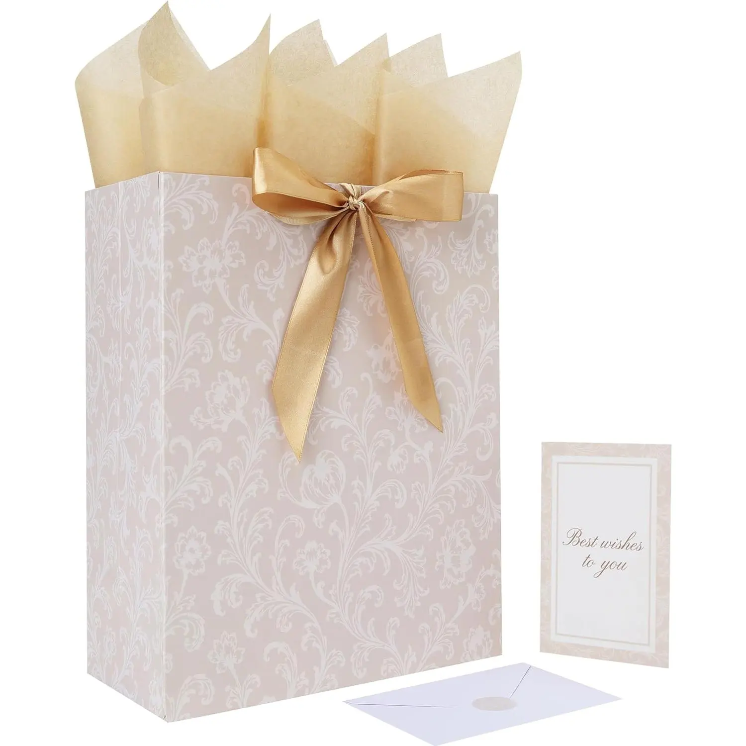 13'' Large Floral  Bag Set with Handles, Greeting Card, Tissue Paper and Stickers for Women Girls for Birthdays, Valentine's Day, Weddings, Anniversaries, Mother's Day,  Design, 1 count
