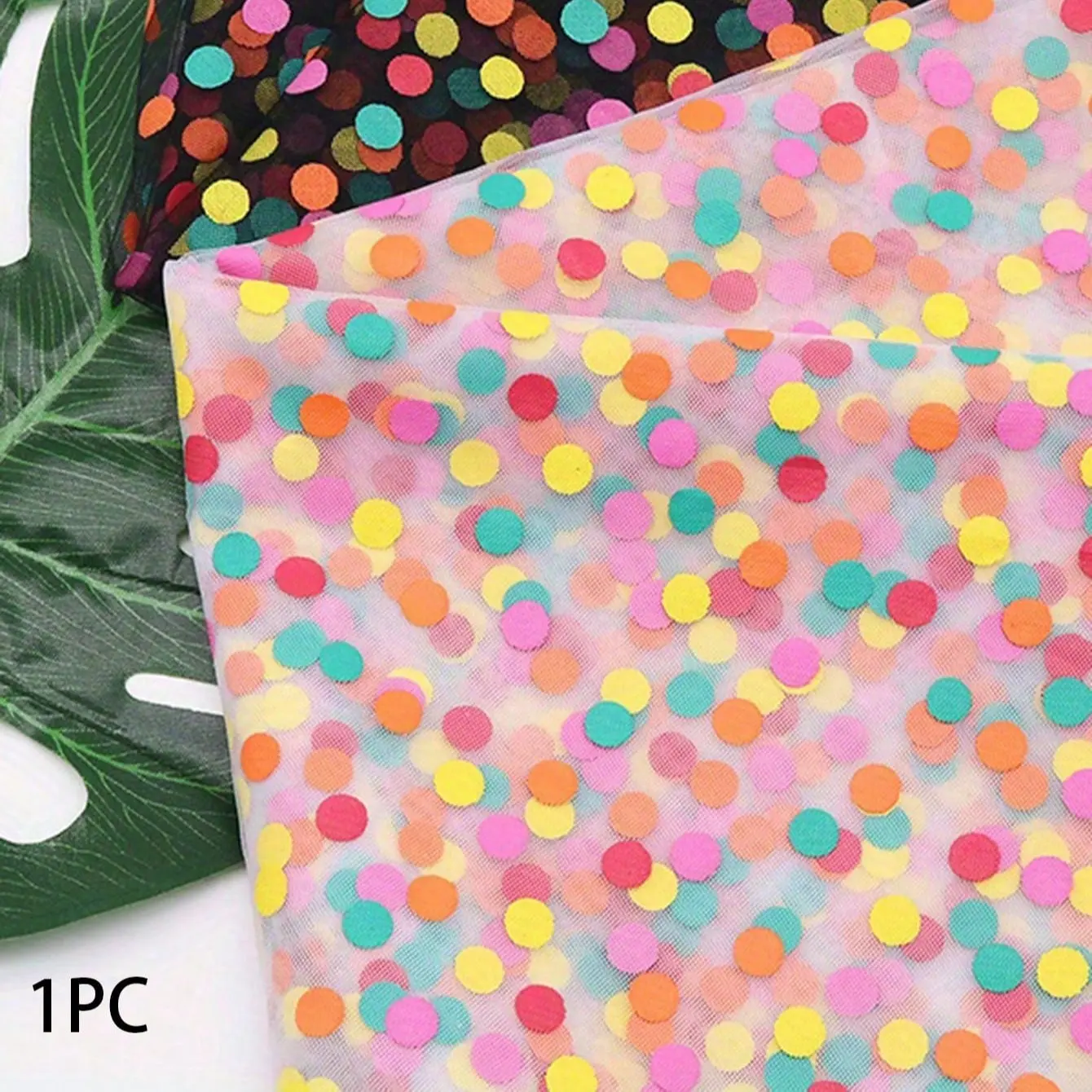 Rainbow Polka Dot Mesh Fabric, Multi-Color Lace Material, Printed Dress Fabric, Ideal for Bows, Party Shrug, Photo Background