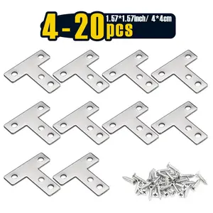 4-20pcs, Stainless Steel T Brackets, 40x40mm(1.57"x1.57") Flat T Corner Bracket, T Bracket Connector Fixing Repair Plates