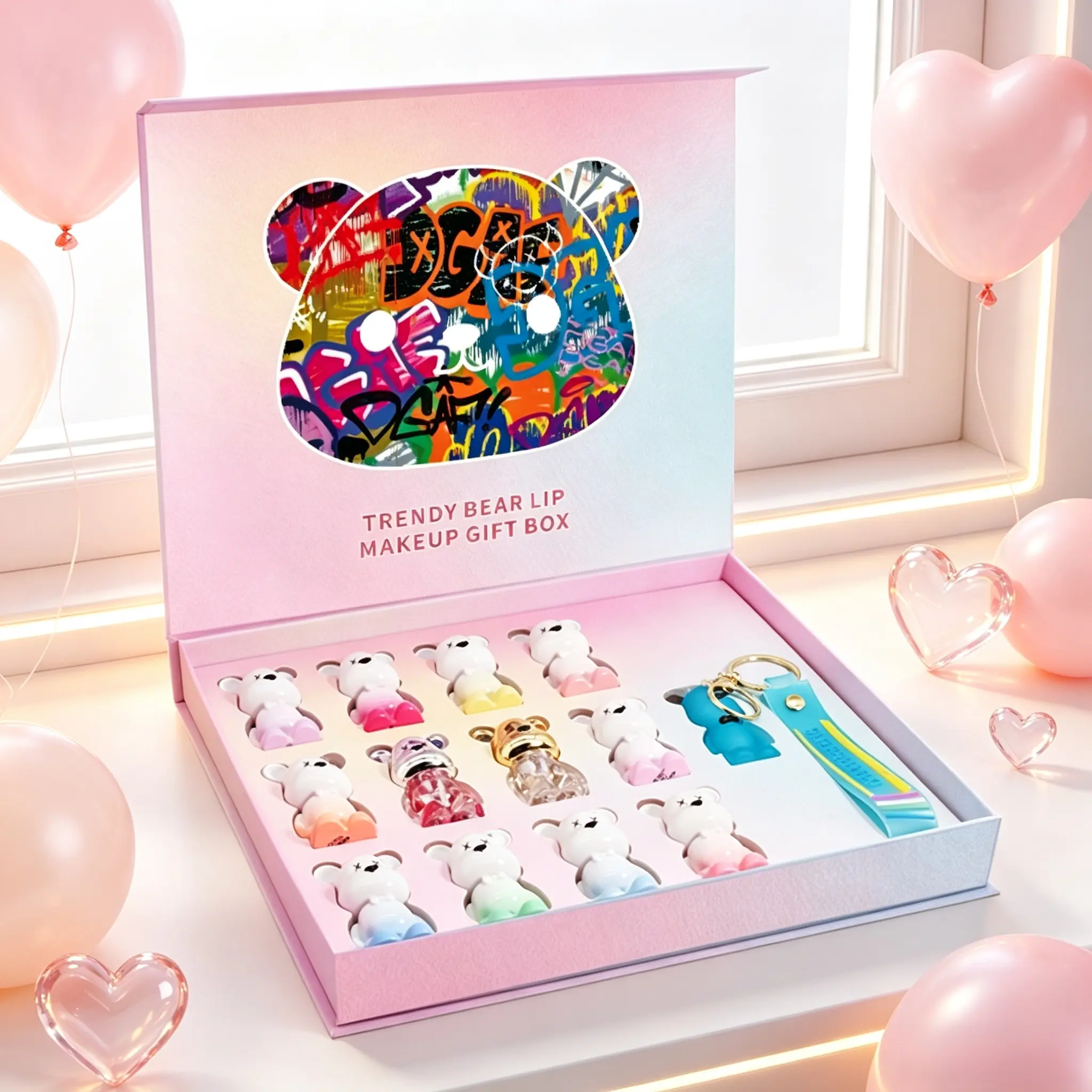 Soft Milk Tone Bear Beauty Gift Box, 12 Colors Bear-shaped Lip Gloss, Light Non-sticky Texture, Brighten Complexion For No-makeup Look Portable Lip Makeup Combo