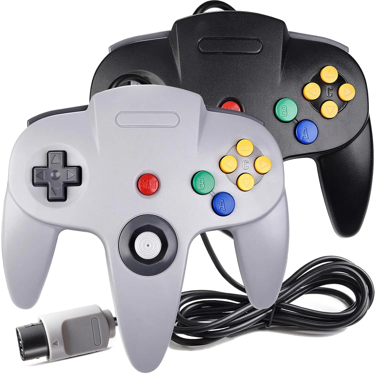 Classic N64 Controller 2 Pack, Wired Retro N64 Remote Joystick Gamepad Controller Compatible with N64 Video  System Console(black+Gray)
