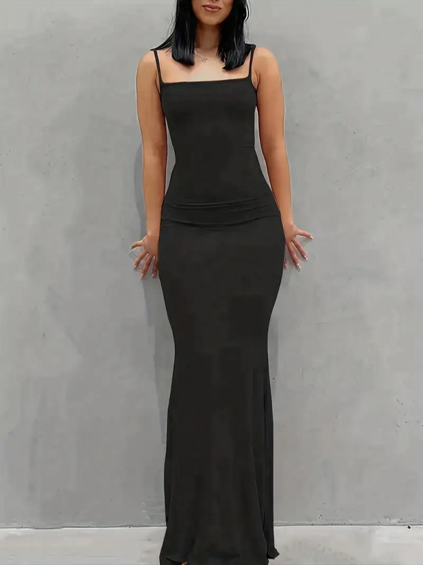 Women's Plain Scoop Neck Cami Mermaid Dress, Sleeveless Maxi Dress for Party Dating Wear, Ladies Clothes for All Seasons, Summer Outfits 2024