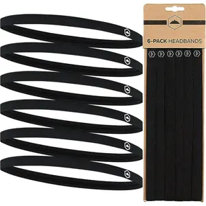 Unisex Athletic Headbands, 6-Pack Thin Poly-Spandex Bands with Non-Slip Grip for Workouts, Running & Soccer