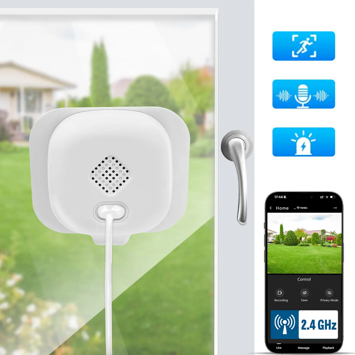 HD Window Camera, 2.4GHz WiFi Indoor Cameras for Home Security, Person & Motion Detection, Real-Time Alerts, Two-Way Audio, 24/7 Recording, Easy & Quick Install
