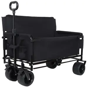 3-in-1 Convertible Folding Wagon Cart with Bench Seat & Storage - 500lbs Heavy-Duty Utility Wagon, 180L Capacity All-Terrain Wheels for Camping, Beach, Sports, Garden, black