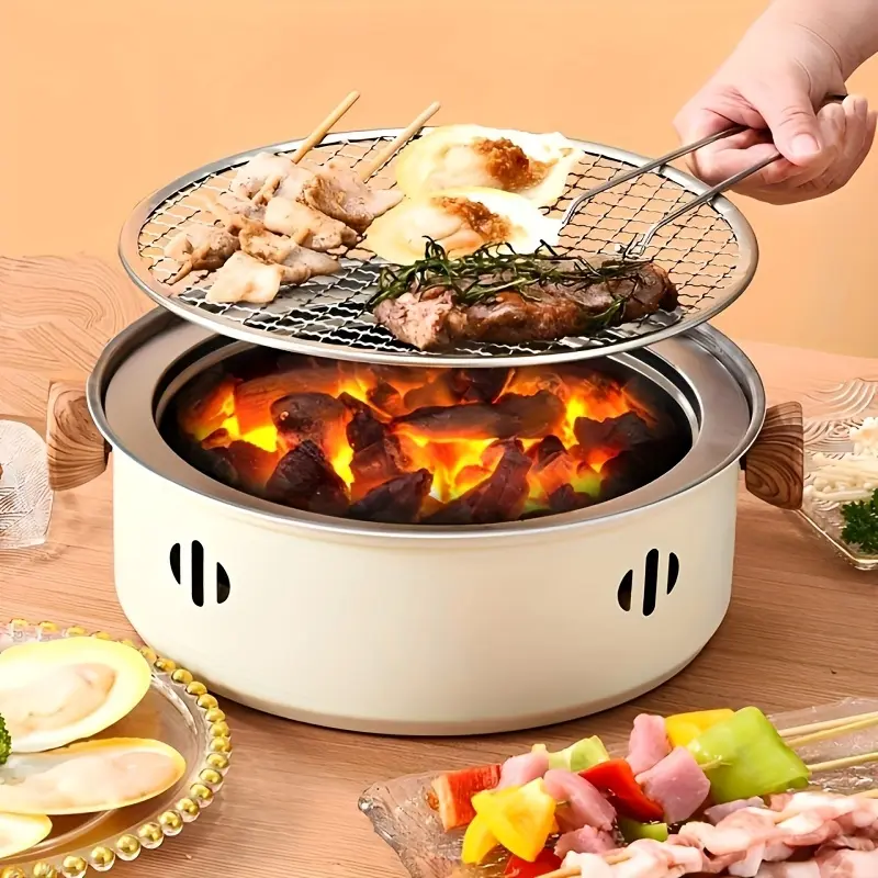 Portable Desktop Grill in Stainless Steel with Grill Mesh |     Designed for Domestic Use, Split Charcoal Grill, Indoor and Outdoor Use