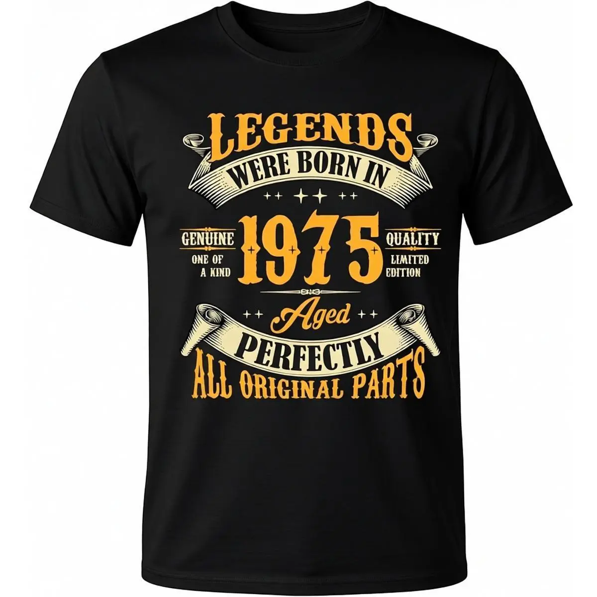 Men's 1975 Vintage 100% Cotton Crew Neck T-Shirt - 50th Birthday 'Legends Were Born' Graphic Print, Classic Fit, Comfy Short Sleeve, Casual Fashion, Cute Chic Streetwear, Check Color and Size Charts