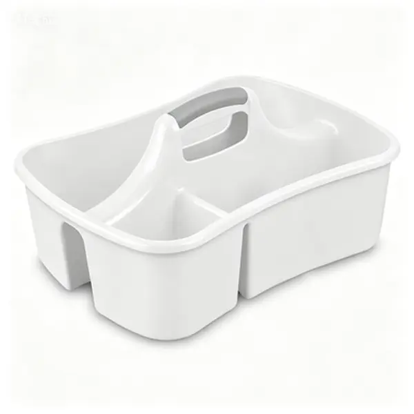 Plastic Portable Cleaning Caddy Organizer - Heavy-Duty Divided Compartment Basket with Handle, 17.75x13.25x7.75in Extra-Large Home Storage Tote for Bathroom, Dorm Housekeeping