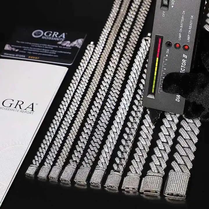 Iced Out 4rows 16mm Vvs Moissanite Miami Cuban Link Chain Pass Diamond Tester Gra Hip Hop 925 Sterling Silver Bracelet