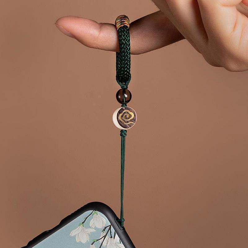 1pc Hand Woven Chinese Style Phone Wrist Charm Strap Cell Phone Finger Keychain Hand-woven Ring Buckle Pendant Cloud Pattern