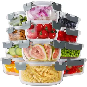 24pc Borosilicate Glass Food Storage Containers with Snap Locking Lids, Glass Meal Prep Containers, Airtight Lunch Boxes, Oven, Freezer and Dishwasher Safe, BPA Free, Kitchen Storage Set