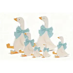 6Pcs Silly Goose Wooden Table Centerpieces, Funny Goose Decorations with Pink Bow, Farm Animal Party Supplies for Birthday, Baby Shower, Tiered Tray & Desk Ornaments