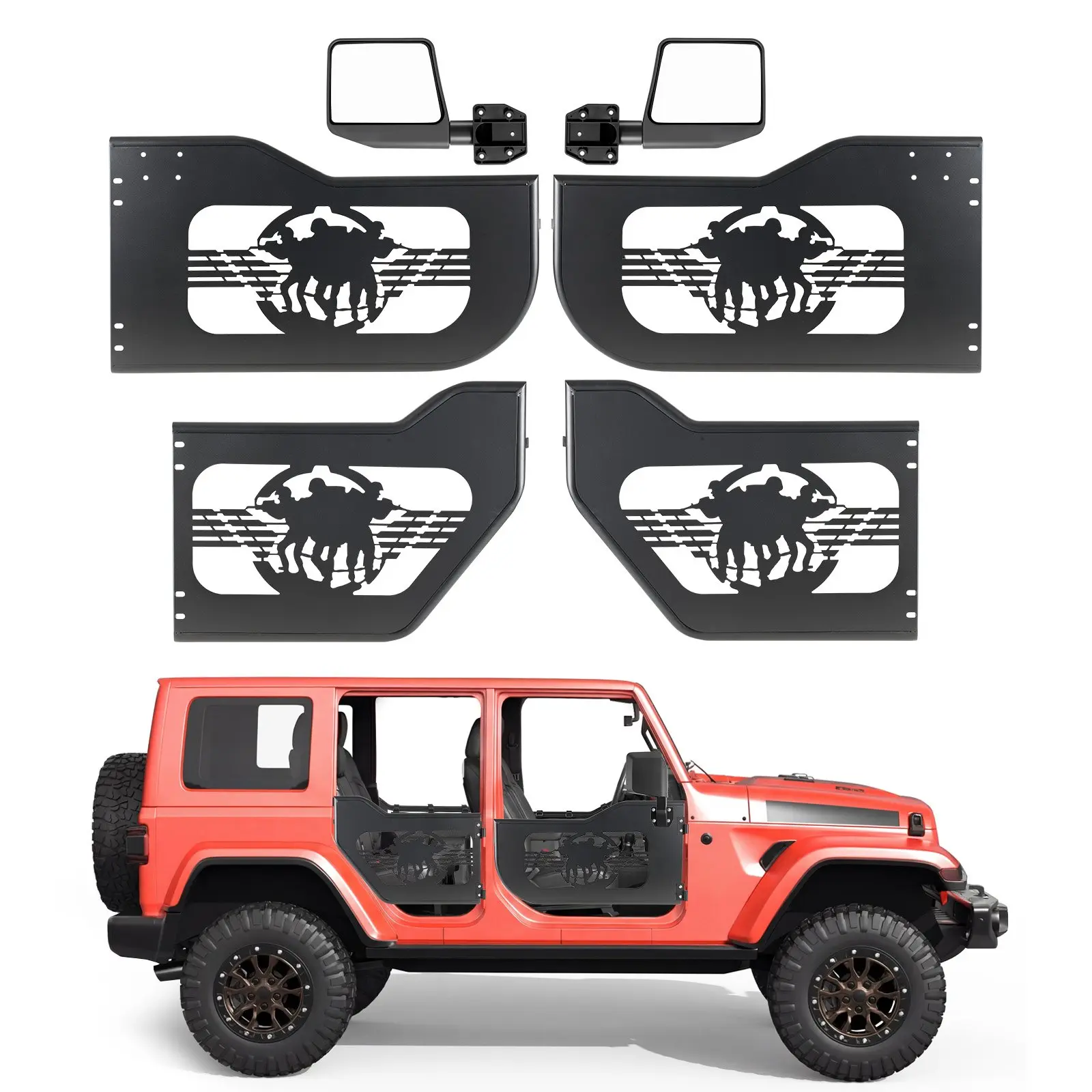 【DealsForYouDays】VEVOR Jeep Tube Doors, 4-Door, Fit for 2018-2026 Jeep Wrangler JL 2020-2026 Gladiator JT, Soldier Pattern Off Road Front Rear Tubular Half Doors with DOT Certified Side View Mirrors Rubber Pads
