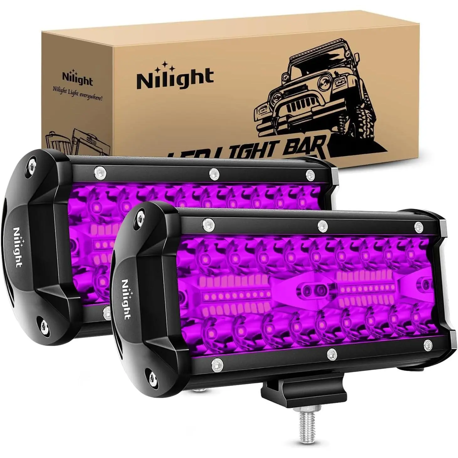Nilight 6.5in Purple Triple Row LED Light Pods, 2PCS 120W Output Flood Spot Combo, Aluminum Mountable Shatterproof Off-Road Driving Hunting Lights for UTV, Pick-Up, Van