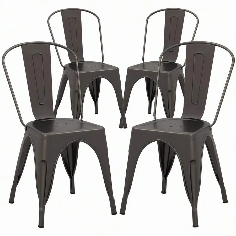 Tolix Style Metal Dining Chairs Set Of 4 W/ Removable Backrest For Dining Room