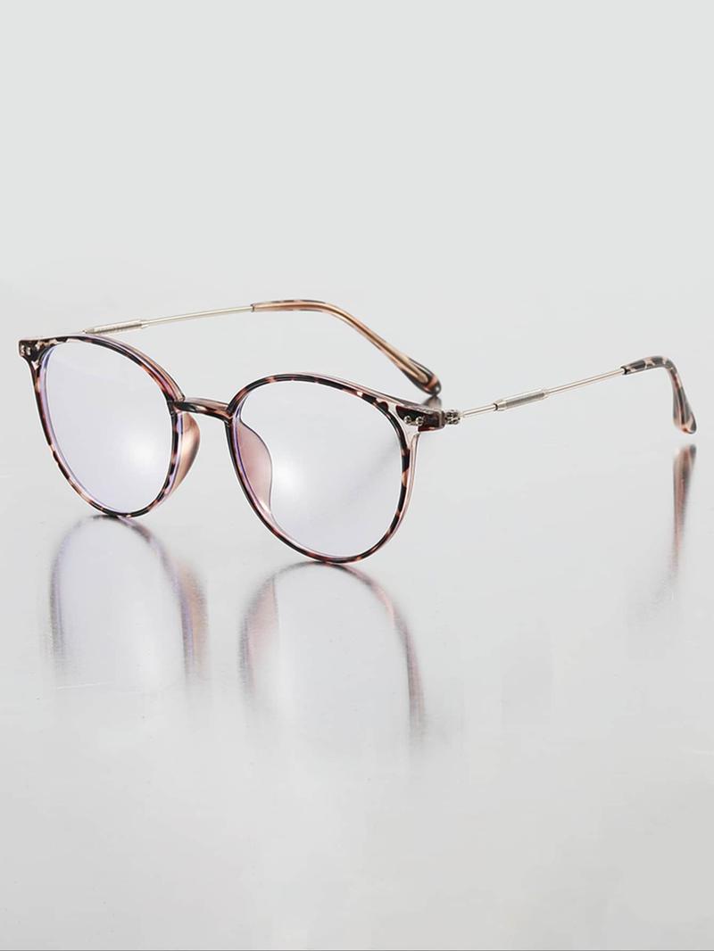 Women's Round Metal Frame Anti-Blue Light Glasses, Cute Style Daily Wear Eyewear, Suitable for Commuting, All Seasons Use