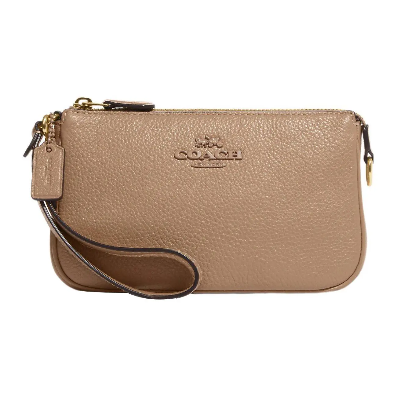 COACH Nolita 19 Top-Zip Crossbody Handbag for Women – Refined Pebbled Leather, Beige-Brown