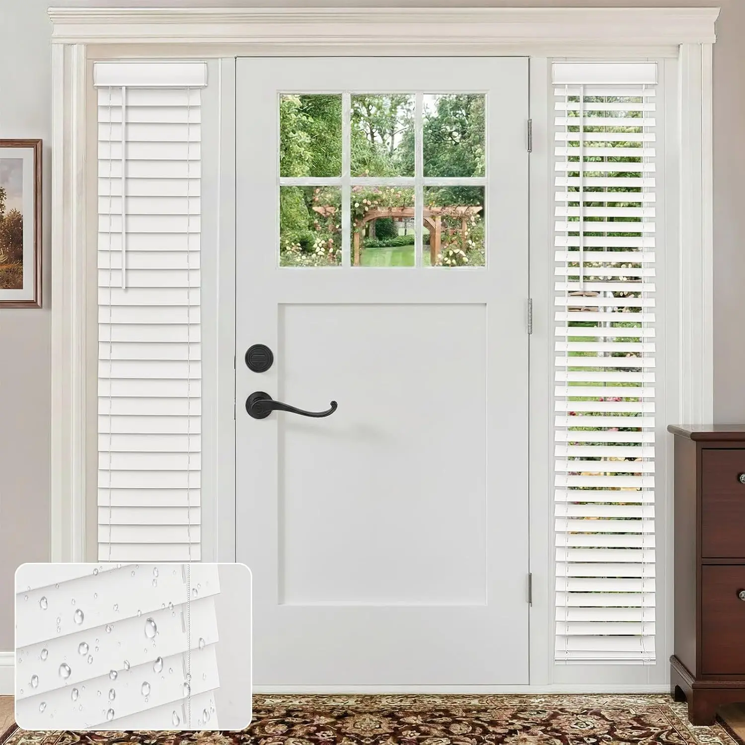 Cordless Sidelight Door Blinds 10"x 72" Horizontal Window Mini Blinds Faux Wood White Adjustable Tilt Wand Smooth Privacy Room Darkening Perfect for Sidelights & Front Door Entries 1 Pack