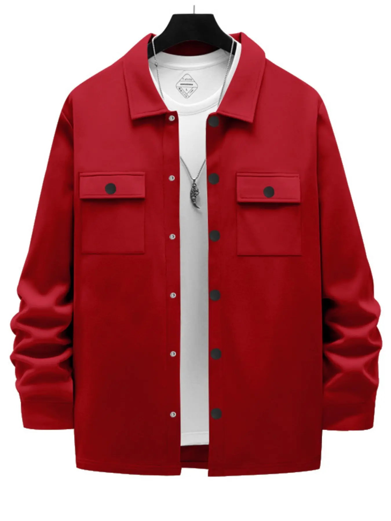 Men's Lapel Workwear Shirt Jacket, Dual Pocket Button Casual Outerwear, Commute Sports Outdoor, Date Daily Wear Versatile Shirt Top