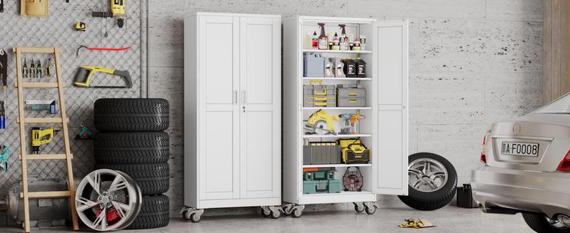 GEITIN 75" Tall Metal Garage Storage Cabinet with Wheels & Locking Doors, 5 Adjustable Shelves, Heavy Duty Steel Tool Cabinet for Garage, Home, Office, Shop