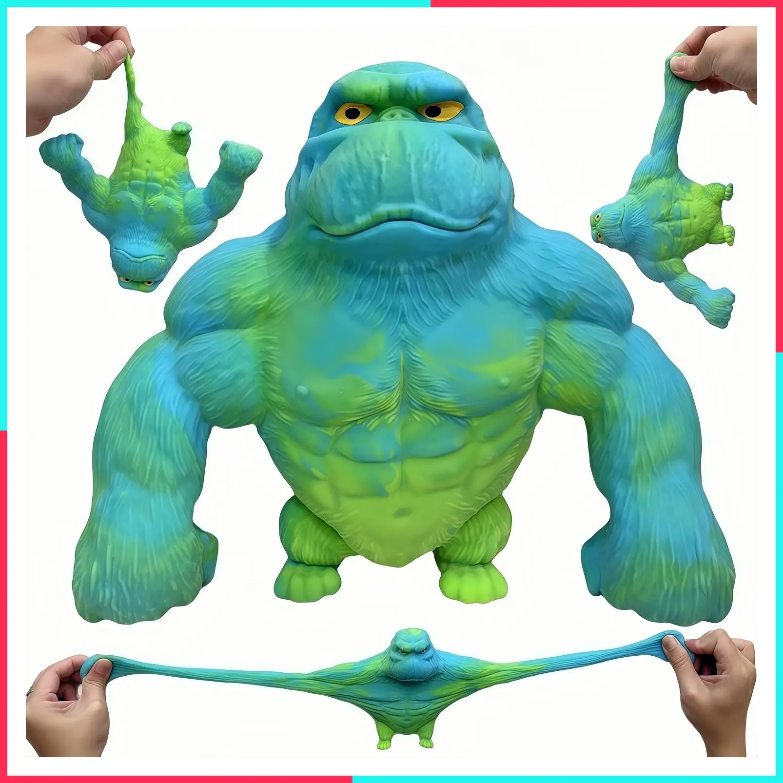 Squeeze Toy, Squishy Monkey Toy, Stretchy Glue-Sand Filled Rubber Gorilla, Elastic Stretchable, Autism Decompression Toy for Adults and Children, Christmas Gift, Blue Medium