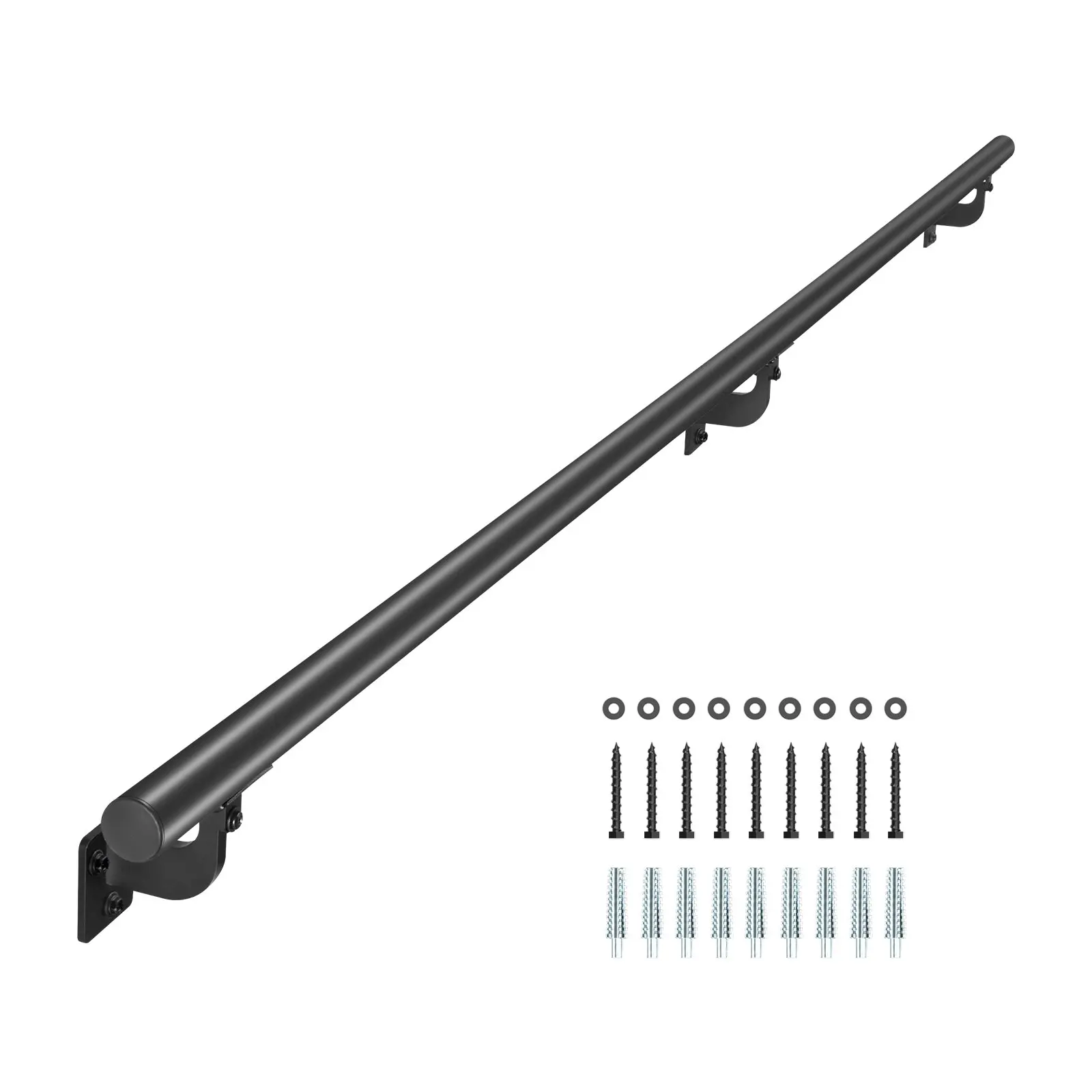 【DealsForYouDays】VEVOR Wall Mounted Stair Handrail, 7ft Long Black Galvanized Aluminum Pipe, 1.26in Diameter, Slip-Proof Industrial Railing for Indoor&Outdoor Steps, Security Baluster, Kit
