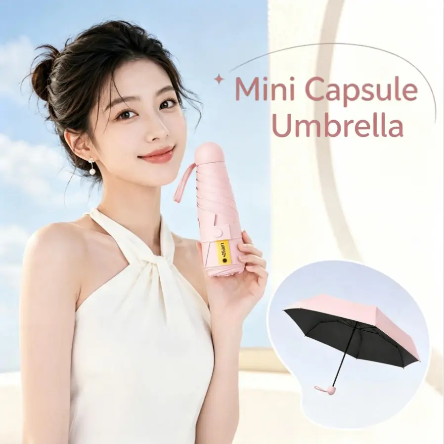 6-Bone Capsule Umbrella, Compact Pocket-Friendly Design, Sun-Rain Dual-Use, Effective UV Protection, Lightweight & Portable, 1pc