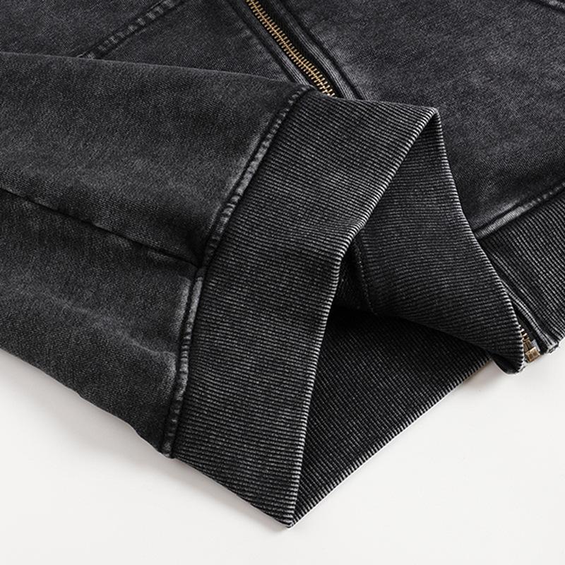 BIGWIG Unisex loose zip-up hoodie suitable for men and women, solid color zip-up sweatshirt acid wash long sleeve pullover, basic minimalist terry fabric cotton zip-up hoodie vintage