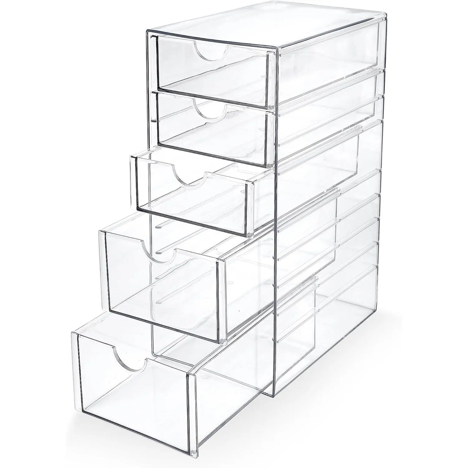 Acrylic Drawer Makeup Organizer with 5 Drawers, Hair Accessories Organizer, Office Desk Organization, Clear Stackable Storage Drawers for Vanity, Countertop, Craft, Jewelry
