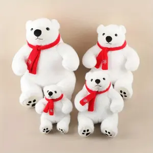 25cm/9.84" Large White Polar Bear Plush Toy with Red Scarf - Soft Stuffed Animal Doll, Expressive Eyes & Fluffy Texture, Christmas Gift for, Cuddly Companion for Bedtime & Home Decor (Ocean White, Durable Fabric)