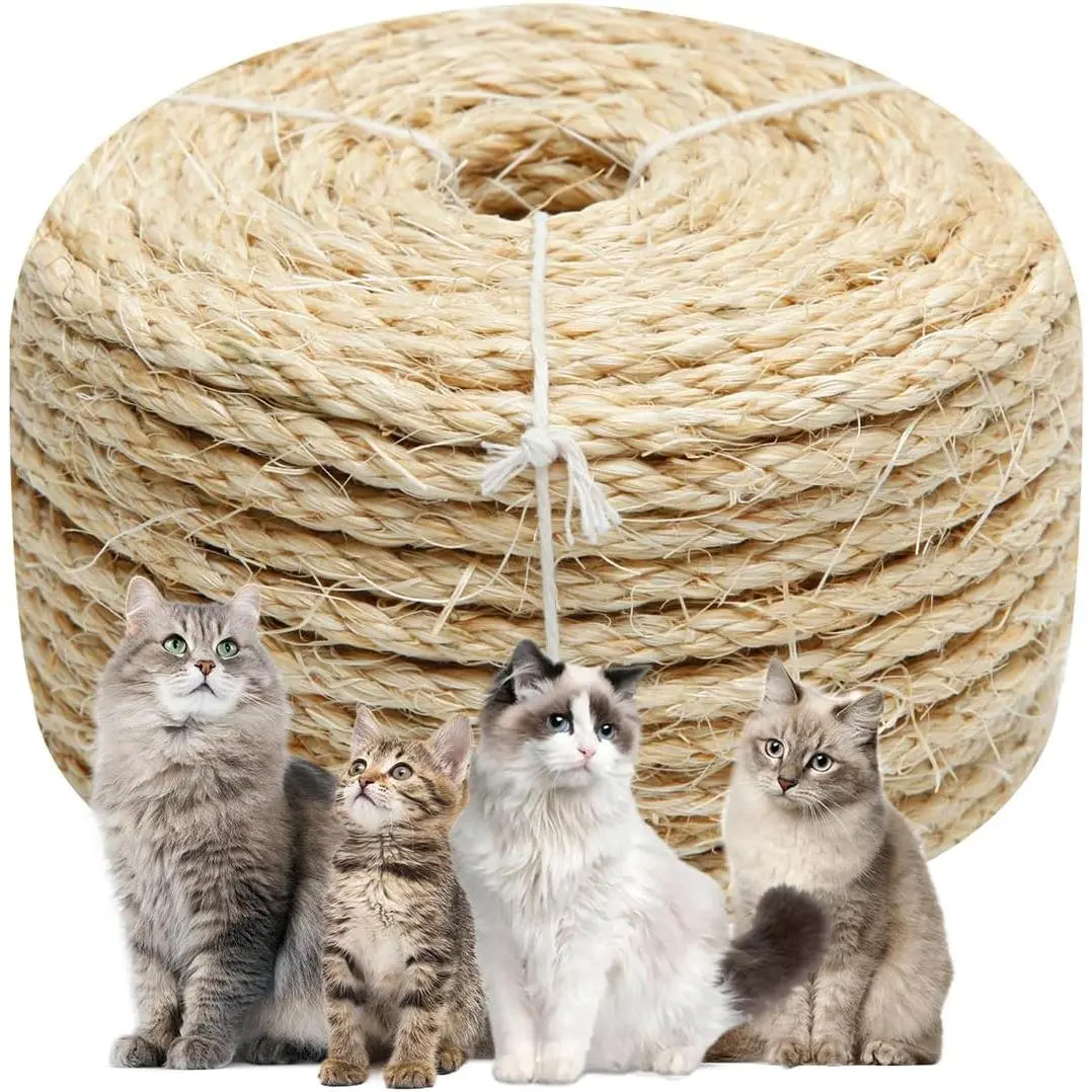 Sisal Rope 1/4 Inch by 32- for    Tree Tower  Repair and Replace, DIY  Twine Rope for Kittens Shelves Furniture Window Bed Perch House, 6mm by 10m