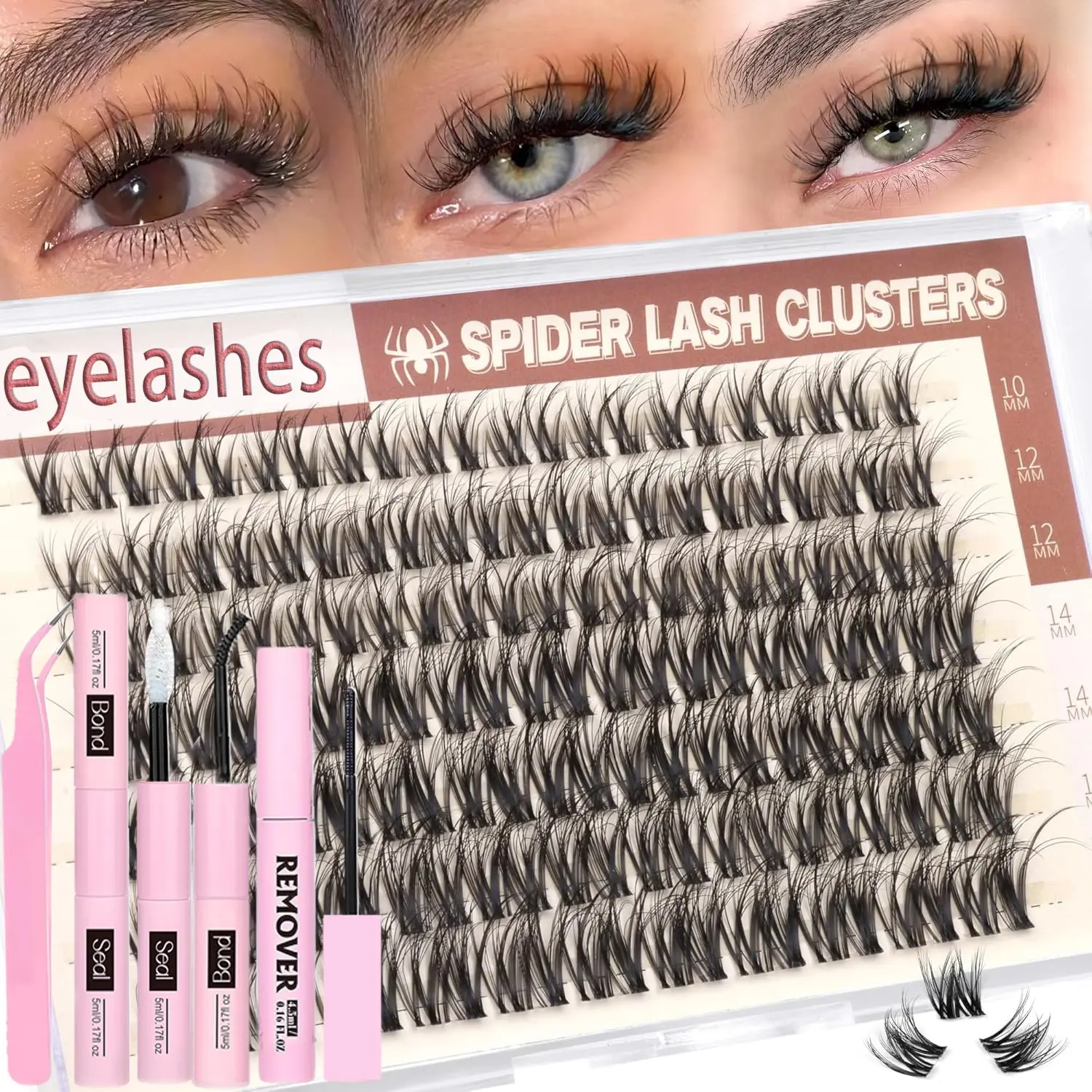70 Pcs Spider Lashes Clusters, Wispy D Curl False Eyelashes, Mixed Length 10-16mm, Soft, Natural & Realistic Look, Self-Adhesive with Glue & Tweezers